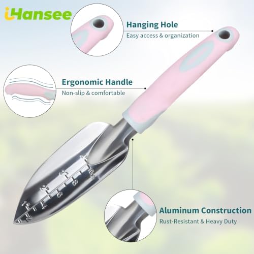 Pink Garden Tool Sets 4-Piece, Aluminum Gardening Hand Tool Kit - Image 6