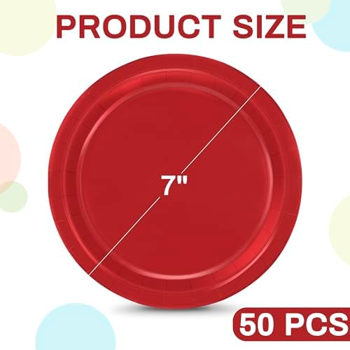 50 Pcs Red Paper Plates Round 7 Inches Heavy-duty Red Cake Dessert Plates - Image 2