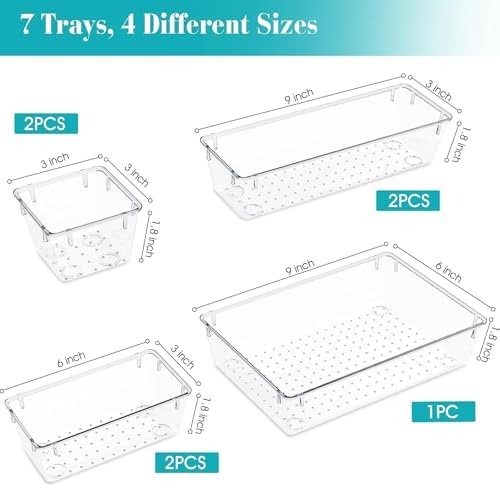 7 PCS Plastic Drawer Organizers Set, 4 Size Desk Drawer Organizer Trays - Image 2