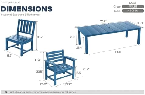 Perli™ 9-Piece Outdoor Dining Set, All-Weather HDPE Patio Furniture with 8 Ergonomic Chairs & Large Table, Built-in Umbrella Hole, UV-Resistant Set for Backyard, Deck, Poolside, Blue - Image 7