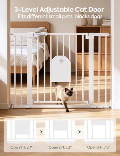 Babelio 36" Tall Dog Gate with Adjustable Cat Door, CatPrivilege I, 29-43" - Image 2