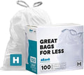 Plasticplace Trash Bags, Compatible with Simplehuman Code H, 8-9 Gallon Trash Can Liners, White Drawstring Garbage Bags, 100 Count Heavy Duty by Plasticplace