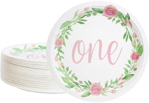 BLUE PANDA Decorative Floral Paper Plates - 9-Inch, Pack of 80 & Disposable Floral Birthday Party Plate - 1st Birthday Party Supplies by BluePanda