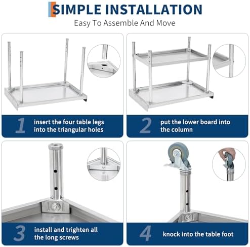 Stainless Steel Equipment Stand, Prep Table Metal Table w/Wheel - Image 4