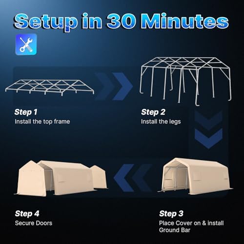 ADVANCE OUTDOOR Heavy Duty 10X20 ft Carport Outdoor Patio Portable Canopy Storage Shelter Shed with 2 Rolled up Zipper Doors & Vents for Snowmobile Garden Tools, Beige - Image 2