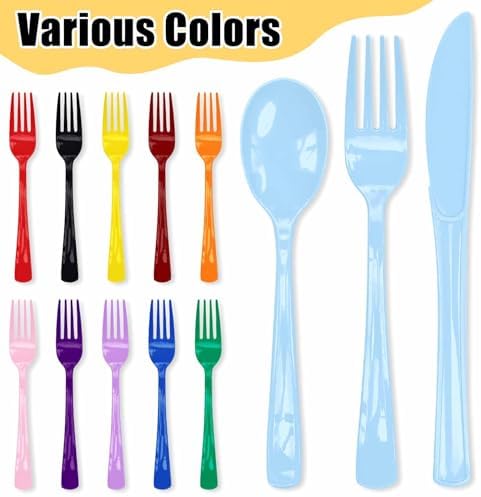 HEIPINIUYE 75 Pack Light Blue Plastic Cutlery Heavy Duty Baby Blue Plastic Knives Forks and Spoons Disposable Silverware Set for 25 Guest Camping Birthday Baby Shower Party Cutlery Set - Image 4