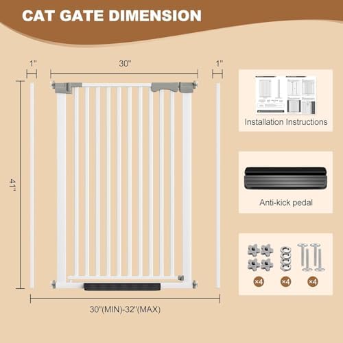 41" Extra Tall Pet Gate, 30-32" Wide Auto Close Tall Dog Gate with Extension Kits, No Drilling Pressure Mounted Cat Gate for Doorway, Stairs, Kitchen, Hallway - Image 2