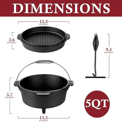 Leonyo 5QT Camping Dutch Oven with Lid Lifter, Pre-Seasoned & Cast Iron - Image 3
