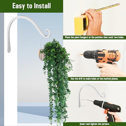 FEED GARDEN Heavy Duty Plant Hooks - 2 Pack 8 Inch Wall Mounted Hanging Brackets, 44lb Capacity Steel Plant Hangers for Bird Feeders, Baskets, Wind Chimes Outdoor Indoor- White - Image 6