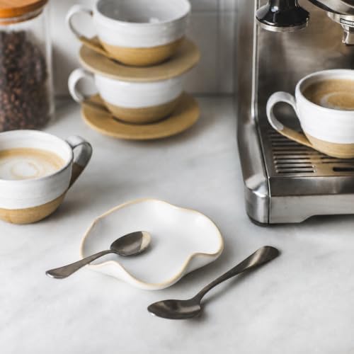 Miamolo Spoon Rest for Stove Top, Spoon Holder for Stove, 5.3In Ceramic Spoon Rest for Kitchen Counter, Coffee Spoon Holder with Ruffled Edge, Farmhouse Spatula Holder for Kitchen Decor, Beige - Image 2
