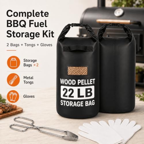 22LB Waterproof Wood Pellet Storage Bag with Free Gloves and Barbecue Tongs - Image 2