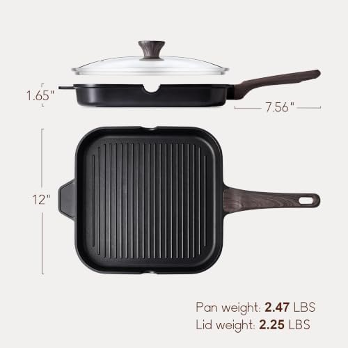 SENSARTE Nonstick Grill Pan with Lid, Grill Pan for Stove Tops, Versatile Griddle with Pour Spouts, Square Big Cooking Surface, Durable Skillet Indoor & Outdoor Grilling. PFOA Free - Image 3
