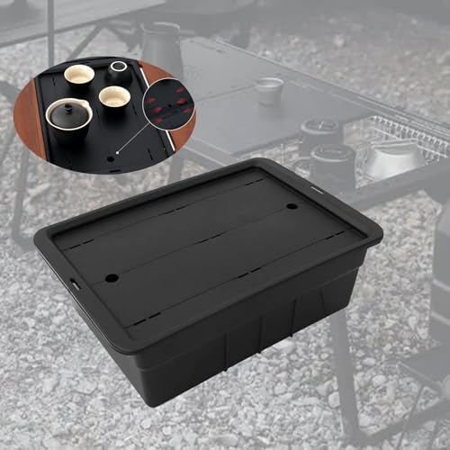 Tea Storage Box with Drainage Tray - IGT Camping Table Basket, Garage Backyard Barbecue Cooking Equipment Organizer- Black - Image 5