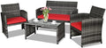 Goplus 4-Piece Rattan Patio Furniture Set, Outdoor Wicker Conversation Sofa with Weather Resistant Cushions and Tempered Glass Tabletop for Lawn Backyard Pool Garden (Red) by Goplus