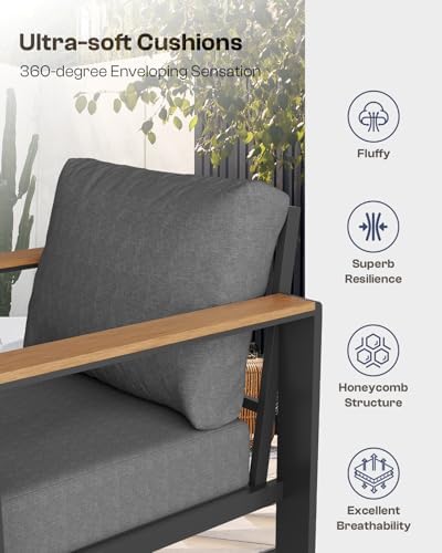 Aluminum Outdoor Patio Furniture Set with Coffee Table, 4 Piece Patio Conversation Sets with Washable Thick Cushions, Outdoor Sectional Furniture Set for Porch, Balcony, Deck, Graphite - Image 6
