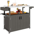 Outsunny Outdoor Bar Cart with Storage Cabinet Kitchen Island Dark Gray by Outsunny