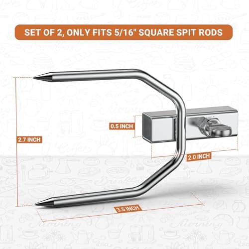 Onlyfire 6104 Chromed Heavy Duty BBQ Rotisserie Meat Fork (1 Pair), Only Fits 5/16" Square Rotisserie Spit Rods (Pack of 2) - Image 3