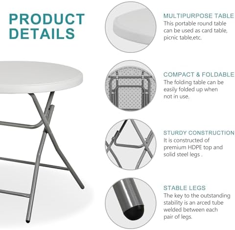 SUPER DEAL 32in Cocktail Table, Indoor Outdoor Portable High Top Table, Plastic Round Bar Height Folding Table for Party Wedding Event, White - Image 5