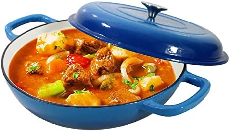 3.8 Quart Enameled Cast Iron Braiser Pan with Lid, Dual Handles Skillet by COOKWINCastIron