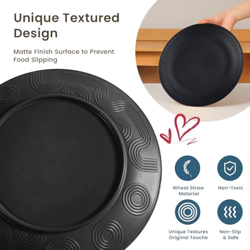 Homienly 16-Piece Wheat Straw Dinnerware Sets, Reusable Unbreakable Plates and Bowls Sets,Cups,Service for 4, Premium Dishwasher and Microwave Safe Dish Sets for Kitchen,Outdoor - Black - Image 4