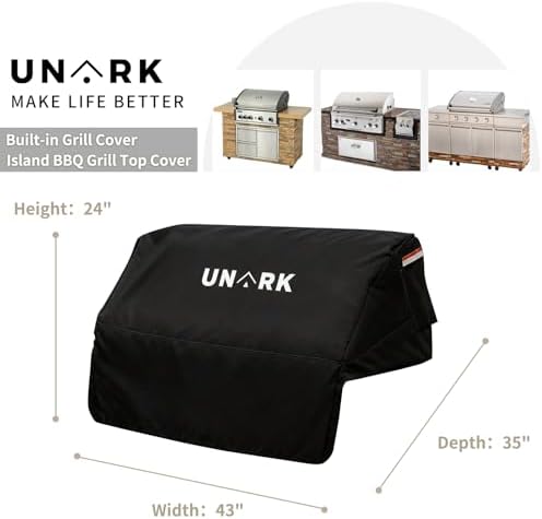 Built in Grill Cover for Outdoor Grill, Heavy Duty Waterproof BBQ Cover with Plush Lining, UV Resistant Island BBQ Grill Top Cover, Fits Up to 43" W x 35" D x 24" H Inches, Black - Image 2