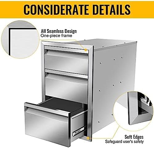 Pull Out Trash Drawer, Lower Sliding Rails Stainless Steel Roll Out Trash Bin Pull Out Tray With Handle For Outdoor Kitchen BBQ Island Grill Station,Three Drawers - Image 6