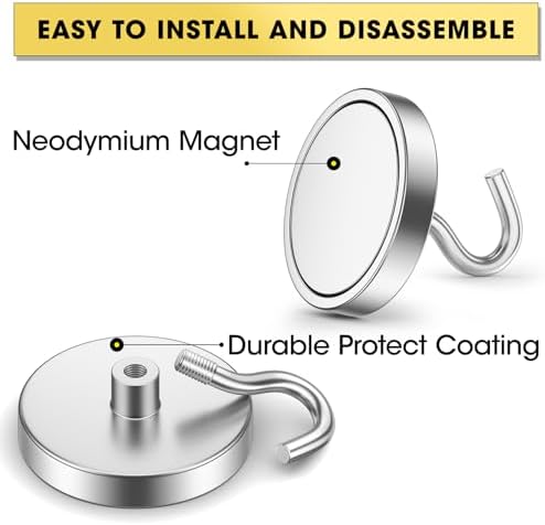 VNDUEEY Magnetic Hooks, 110 Lbs Strong Magnet Hooks Heavy Duty for Refrigerator, Magnetic Cruise Hook for Hanging, Rare Magnets with Hook for Classroom, Office, and Kitchen (Silver, Pack of 10) - Image 4