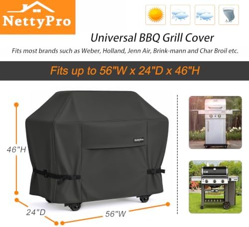 NettyPro Grill Cover for Outdoor Grill 56 Inch Waterproof Heavy Duty, Black - Image 6