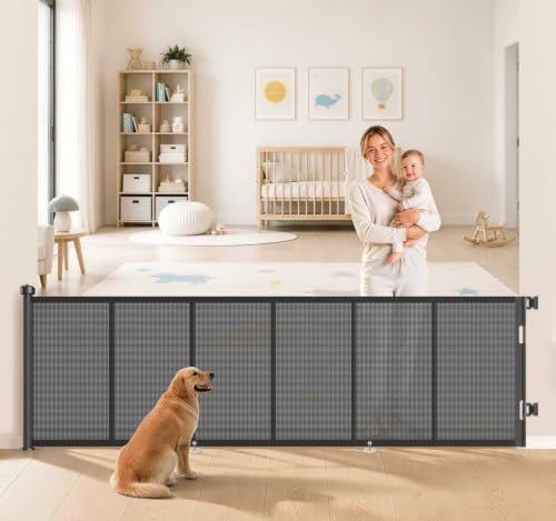 EZIGO 100 Inch Retractable Baby Gates Extra Wide Reinforced Baby Dog Gate by EZIGO