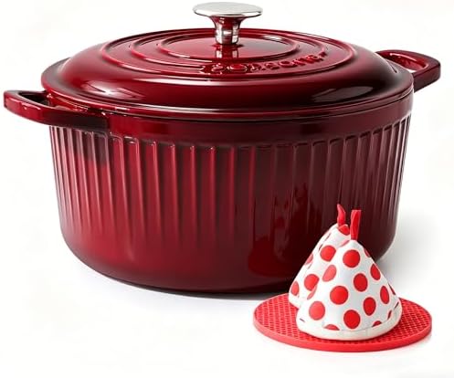 SENSARTE 6.5QT Enameled Cast Iron Dutch Oven Pot with Lid&Cotton Potholders by SENSARTE