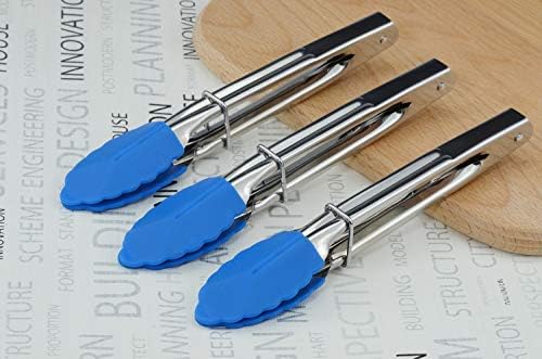 HINMAY Small Tongs with Silicone Tips 7-Inch Serving Tongs, Set of 3 (Blue) - Image 5