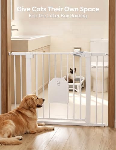 Babelio 36" Tall Dog Gate with Adjustable Cat Door, CatPrivilege I, 29-43" - Image 4