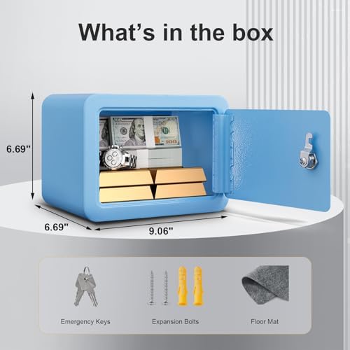Marcree Mini Safe Box, 0.23 Cub Home Safes for Kids, Blue Small Safe - Image 2