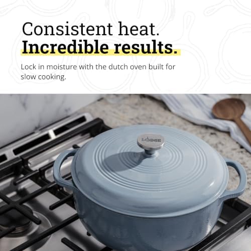 Lodge Essential Enamel Cast Iron Dutch Oven, 7.5 Quart, Storm Blue - Image 3