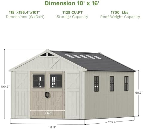 Patiowell 10x16 FT Resin Outdoor Storage Shed with Floor and Skylight - Image 4