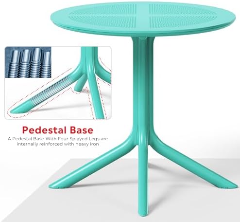 Costaelm Small Patio Table, Outdoor Round Dining Table, Weather Resistant Outside Table for Poolside Deck Lawn Garden Backyard, Turquoise - Image 6