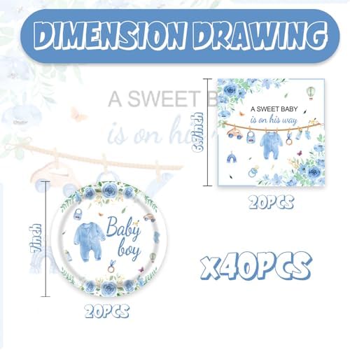 40pcs Blue Baby Boy Shower Decorations Boys Gender Reveal Plates and Napkins for Baby Shower BBQ Decorations Boy Baby Shower,Suitable for 20 Guests - Image 2