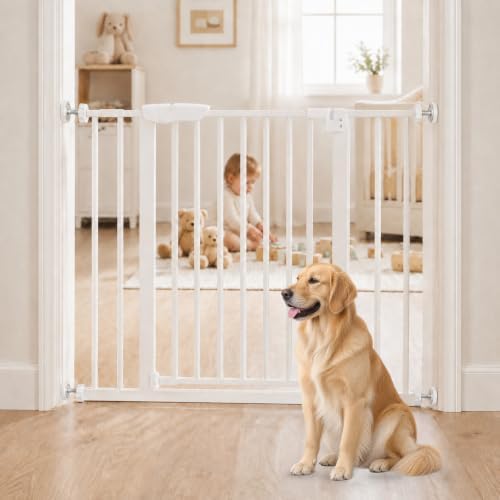 DUMOS 30-40.5" Baby Gate for Stairs & Doorways, Auto Close, White by DumosLifestyle