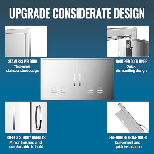 Outdoor Kitchen Doors with Vents - 36W x 21H Inch - 304 Stainless Steel BBQ Access Door with Detachable Handles for Outdoor Grill Cabinet,BBQ Island - Image 3