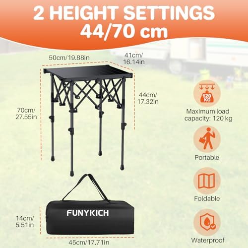 FUNYKICH Folding Camping Square Table, 2 Height Adjustable 17.3'' & 27.6'' - Image 2