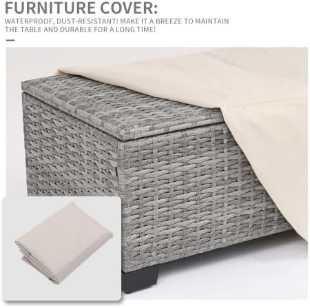 Rattaner Patio Coffee Table Outdoor Storage Table for Patio Wicker Coffee Table Outdoor Table with Patio Storage Box Furniture Cover, Stone Grey - Image 5