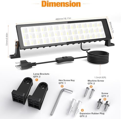 100W Led Shop Lights, 11000LM Shop Light for Workshop, IP66 Waterproof Garage Lights with Plug, 4.92ft Power Cord And On/Off Switch, 6500K Super Bright Led Work Light for Yard, Shop, Warehouse, 2 Pack - Image 2