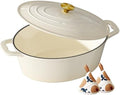 Enameled Cast Iron Dutch Oven, 9.3QT Pot with Lid, Cream White by SUNOUTLY