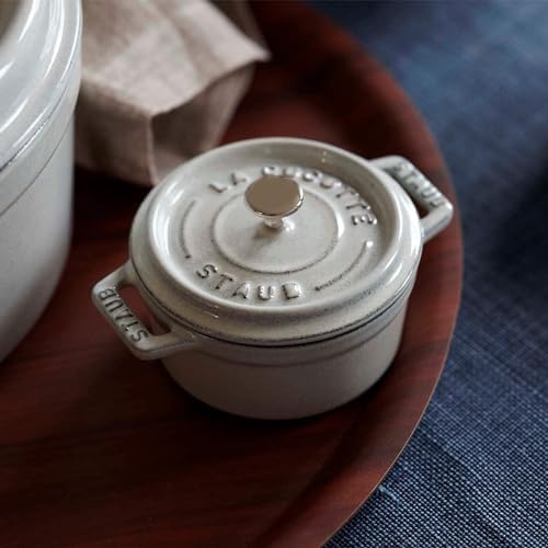Staub Cast Iron .25-qt Mini Round Cocotte - White Truffle, Made in France - Image 2