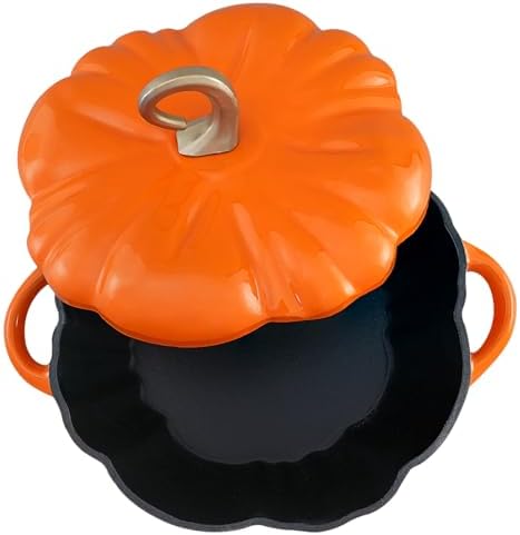 Flavehc Pumpkin Dutch Oven Pot with Lid 3.8 Qt, Enameled Cast Iron, Halloween Decor - Image 2