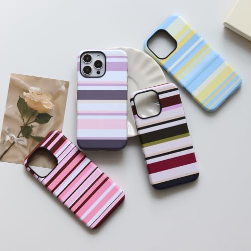 for iPhone 16 Pro Case, Magnetic Matte Frosted Dual-Layer Striped Phone Case for Women, Retro Aesthetic Cover Compatible with MagSafe Accessories - Rose Cocoa - Image 5