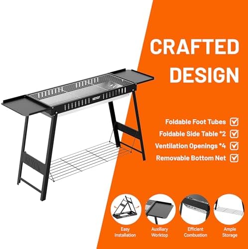 KEYO GRILL Foldable Charcoal Grill, Portable Camping Charcoal Grill with Carry Bag & Side Tables, Compact Folding BBQ Grill for Camping, Tailgating, Beach, Picnic - Image 5