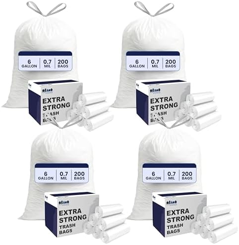 Plasticplace 4-6 Gallon White Drawstring Bags, 100% Prime Material, 17x20, 0.7 Mil, 200/Case (Pack of 4) by Plasticplace