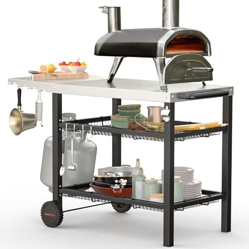 onlyfire Outdoor Pizza Oven Table 3 Tiers Food Prep Cart Grill Stand by onlyfire