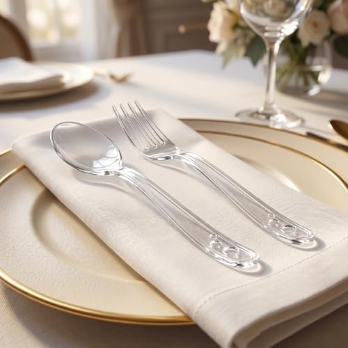 SACATR 100 Count Clear Plastic Silverware Heavy Duty -50 Forks, 50 Spoons - Image 5